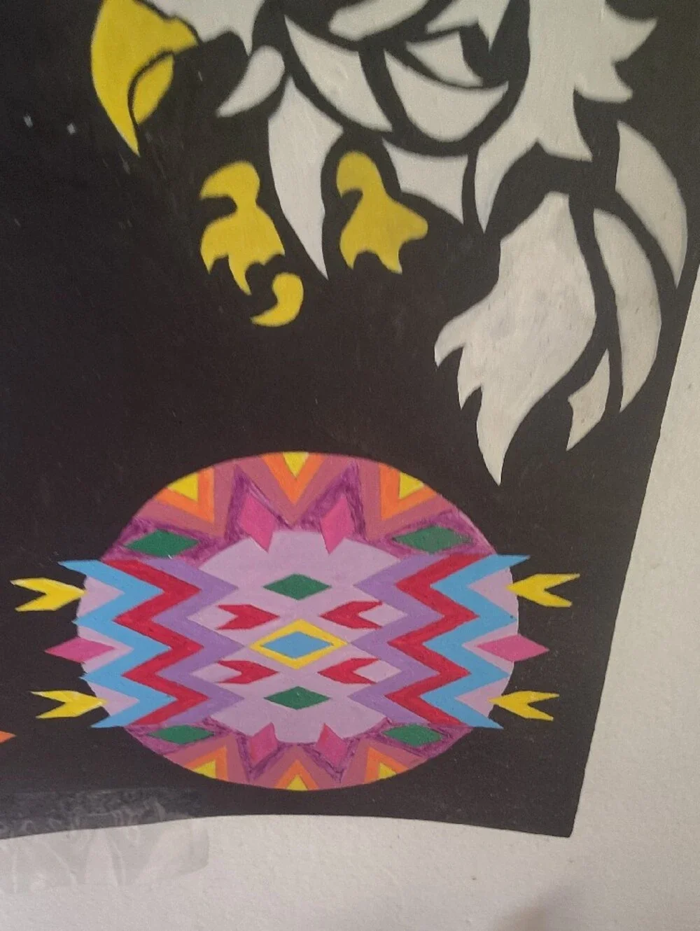 Black Geometric Eagle Tapestry with Multicolor Accents